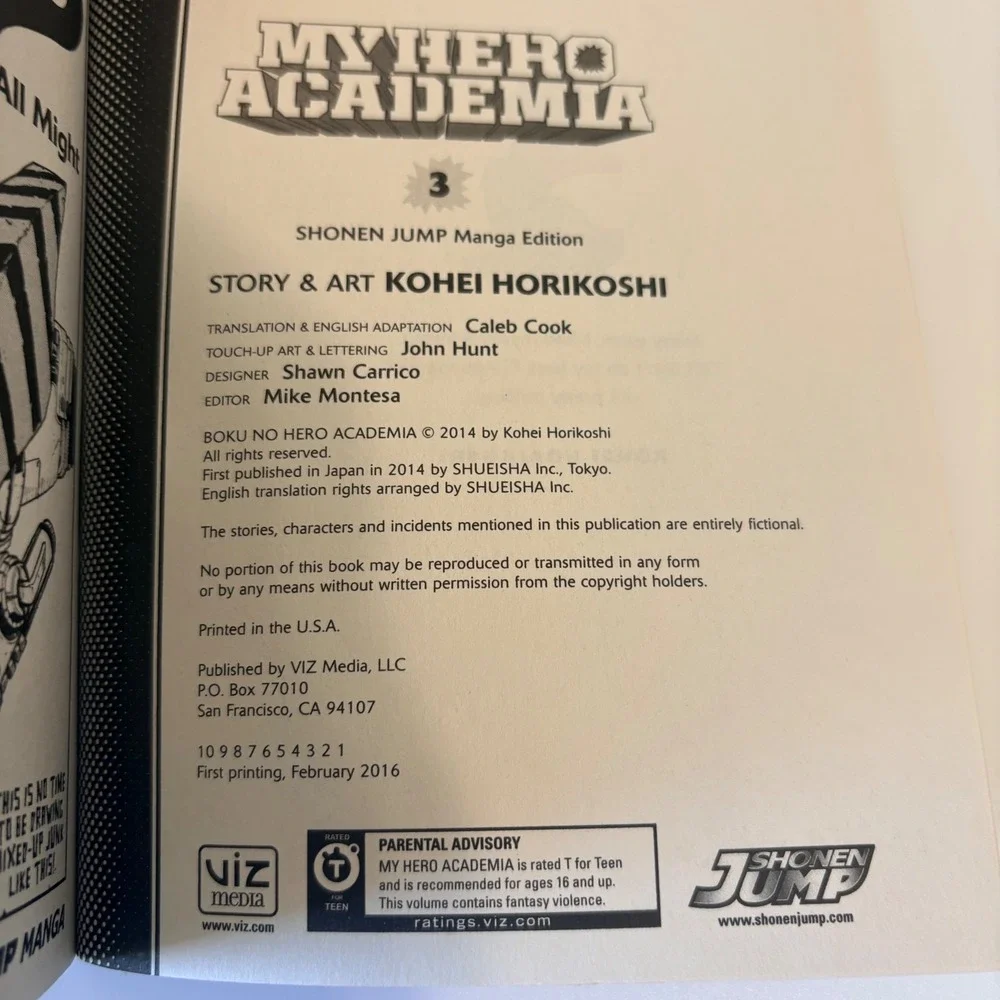 My Hero Academia Volume 3 Horikoshi 1st Printing 1st Edition English Manga